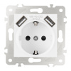 Розетка с заземлением, шторками + USB Arte Milano 203.47-1.white