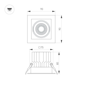 Встраиваемый светильник Arlight MS-VORTEX-BUILT-S90x90-12W Warm3000 (WH-WH, 20 deg, 230V) 057912