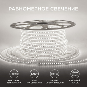 Светодиодная лента Apeyron Стандарт 220В 2835 8Вт/м 4000К 50м IP65 17-40