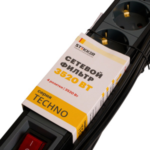 Сетевой фильтр 4-местный с/з Stekker Techno HM22-41-02 50156
