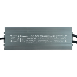 Трансформатор электронный для светодиодной ленты Feron LB007 250W 24V IP67 (драйвер) 53083