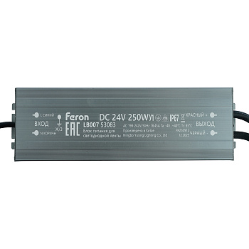 Трансформатор электронный для светодиодной ленты Feron LB007 250W 24V IP67 (драйвер) 53083