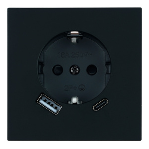Розетка 1-местная з/ш с/з 16А + USB + Type C (механизм) Stekker Мия 250В 20W RST16-3119-05 черный бархат 50452