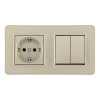 Выключатель двухклавишный с розеткой Arte Milano SET16-2-40-1-30-2 shampan