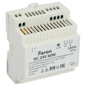 Трансформатор электронный на DIN-рейку Feron LB008 60W 24V IP20 52133