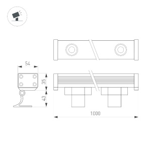 Линейный прожектор Arlight AR-LINE-1000-36W Warm3000 (GR, 15x60 deg, 230V) 045468