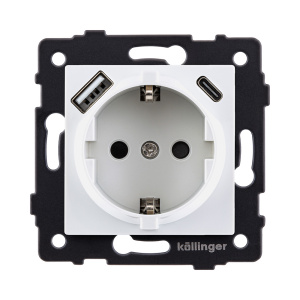 Розетка штепсельная SCHUKO 16A/250 В с USB A+C 20W, белый Kollinger REA-004WH для Aspekt, Eleganz, Reflex