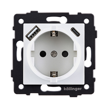 Розетка штепсельная SCHUKO 16A/250 В с USB A+C 20W, белый Kollinger REA-004WH для Aspekt, Eleganz, Reflex