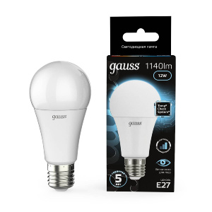 Лампа светодиодная диммируемая Gauss E27 12W 4100K груша матовая 102502212-S