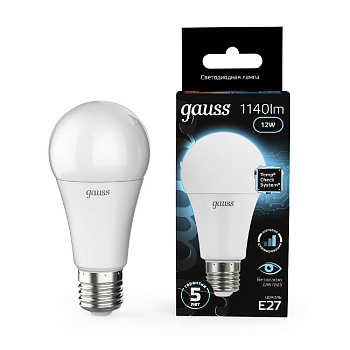 Лампа светодиодная диммируемая Gauss E27 12W 4100K груша матовая 102502212-S