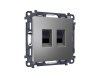 Комплект механизма компьютерной двойной розетки RJ-45 Ambrella Volt MA662110 (8P8C) CAT6 с автоматической защитной шторкой Alfa Антрацит серый Quant