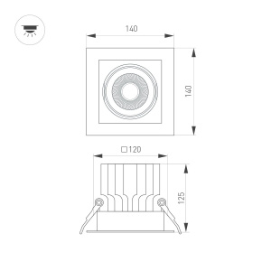 Встраиваемый карданный светильник Arlight MS-VORTEX-BUILT-S140x140-30W Warm3000 (WH-WH, 50 deg, 230V) (IP20 Металл) 057924